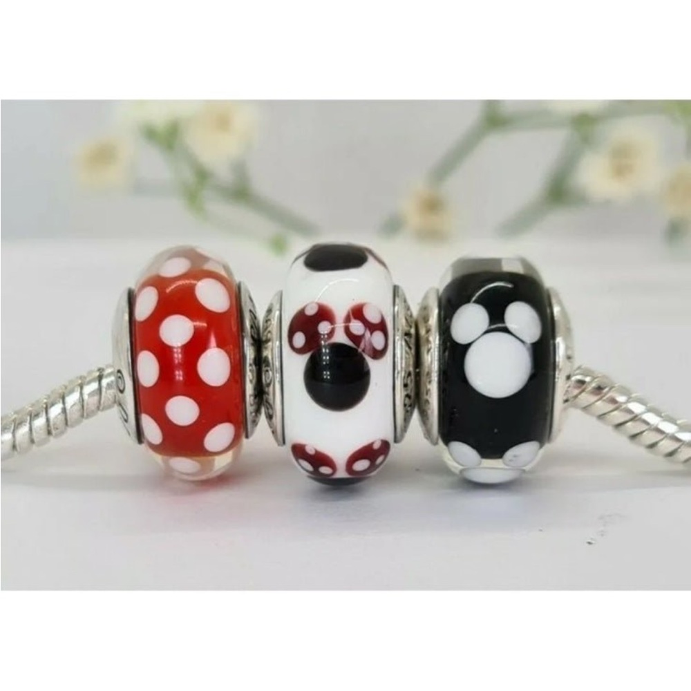 Red, White & Black Polka Dot Glass Charm Beads for Women